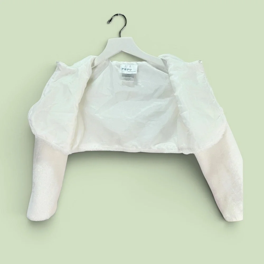 Rare Editions Shrug Girls M 7/8 White Faux Fur Bolero Jacket Formal Coquette